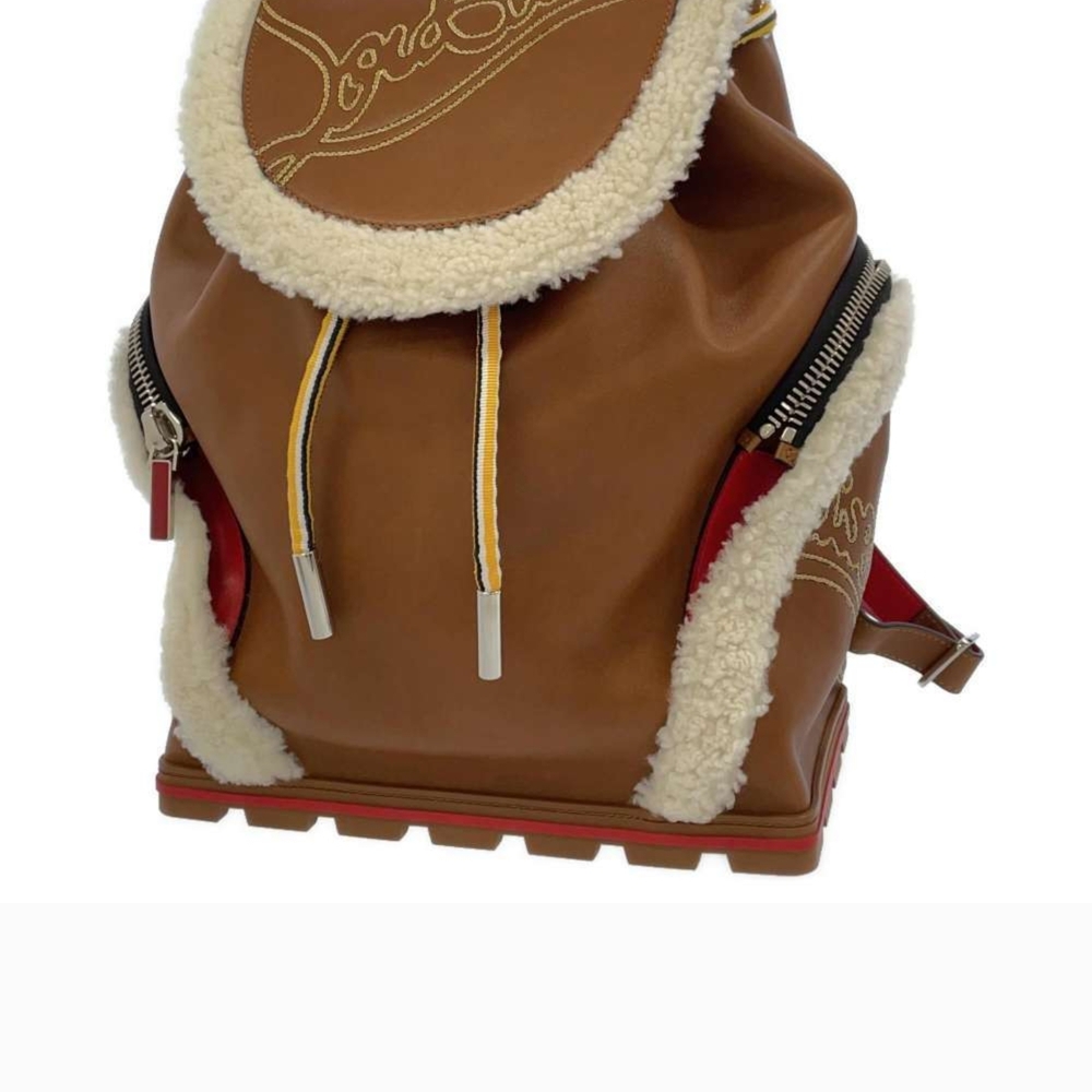 Christian Louboutin Red and Brown Backpack with Shearling Trim